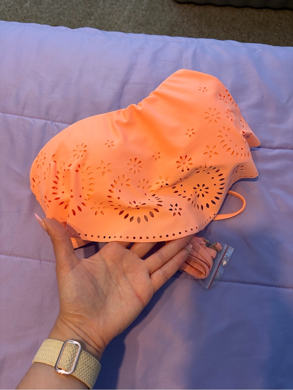 Strapless Laser-Cut Bikini Top - Coral Peach